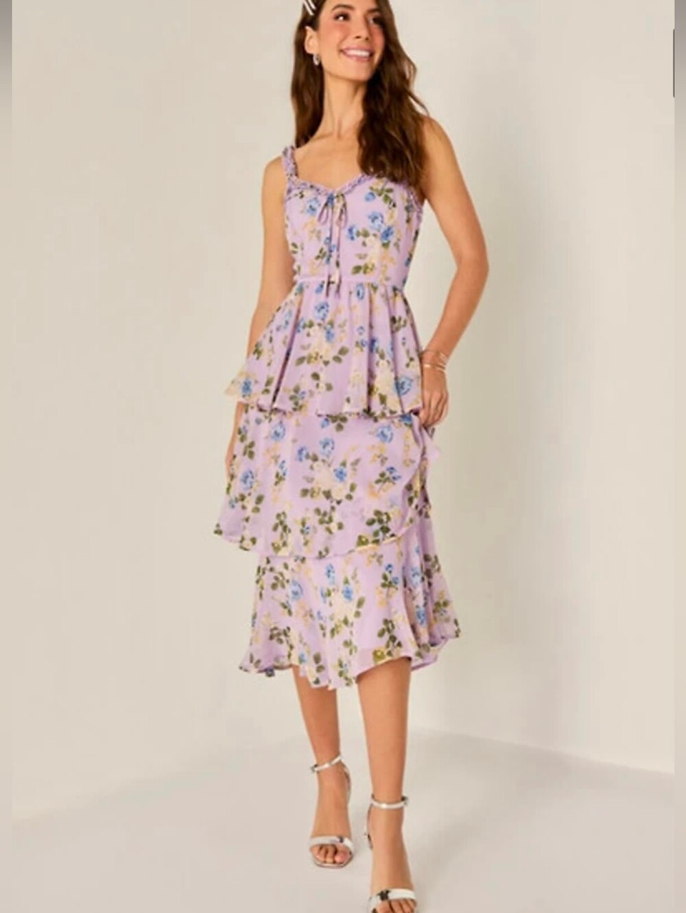 Francesca's Dianne Tiered Floral Midi Dress